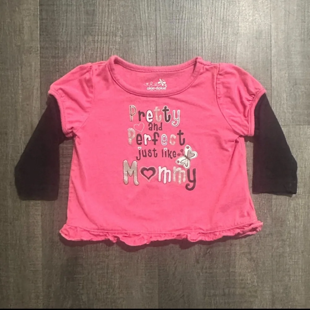 💞 Baby & Toddler Girl Size 12 Months Pink & Black “Like Mommy” Long Sleeve Shirt